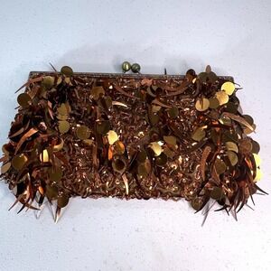 Sequin Amber‎ Gold Ladies Clutch Bag Beaded Handle Vintage Evening Y2K Sparkle